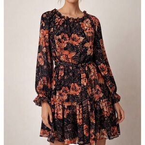 Baltic Born Black Floral Long Sleeve Womans Dress Extra Large Lined Ruffle